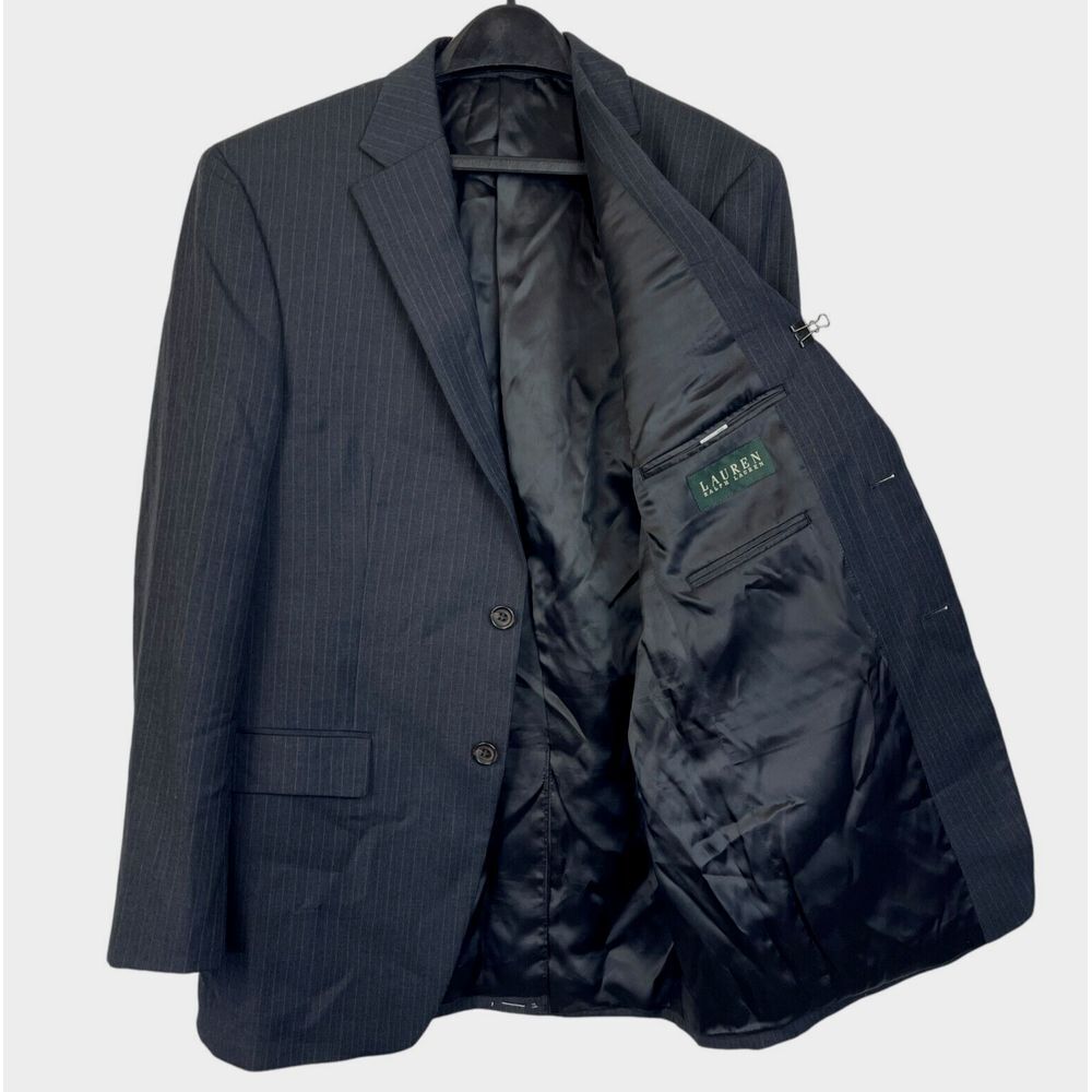 Lauren Ralph Lauren Blazer Sportcoat Men 38R Charcoal Black Pinstripe 100% WOOL